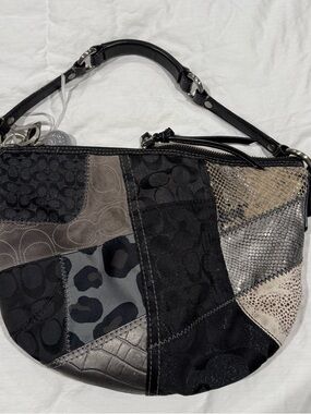 Coach Patchwork Shoulder Bag in Black and Gray Tones